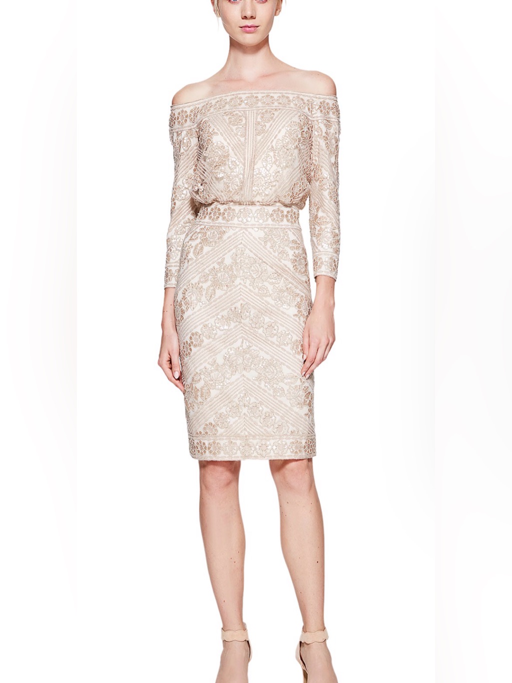 Euc Tadashi Shoji Merida Off-The-Shoulder Dress Mother Of The Bride Sz 2